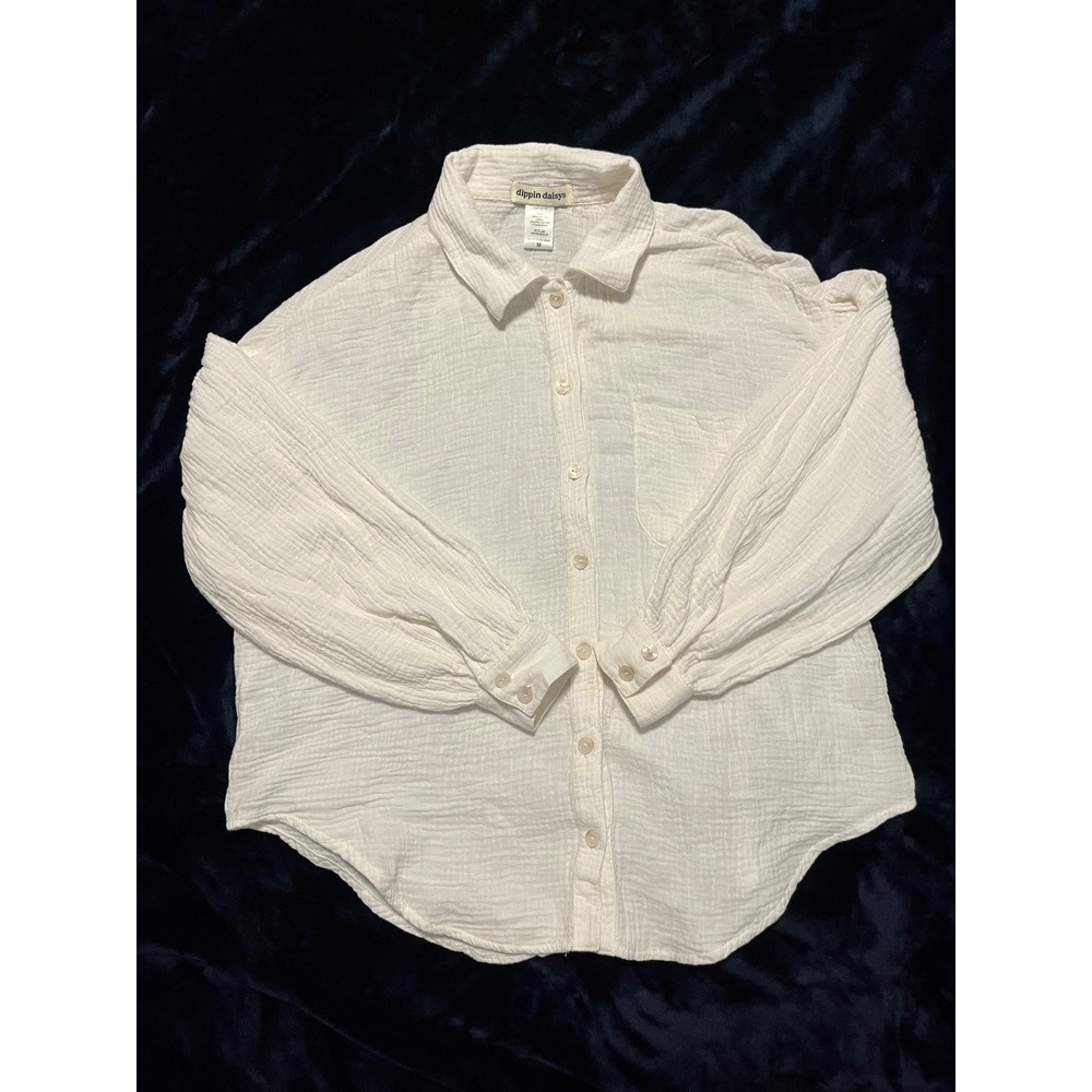 Dippin Daisys Button Down Shirt Womens Medium White Excellent Cotton Gauze Top